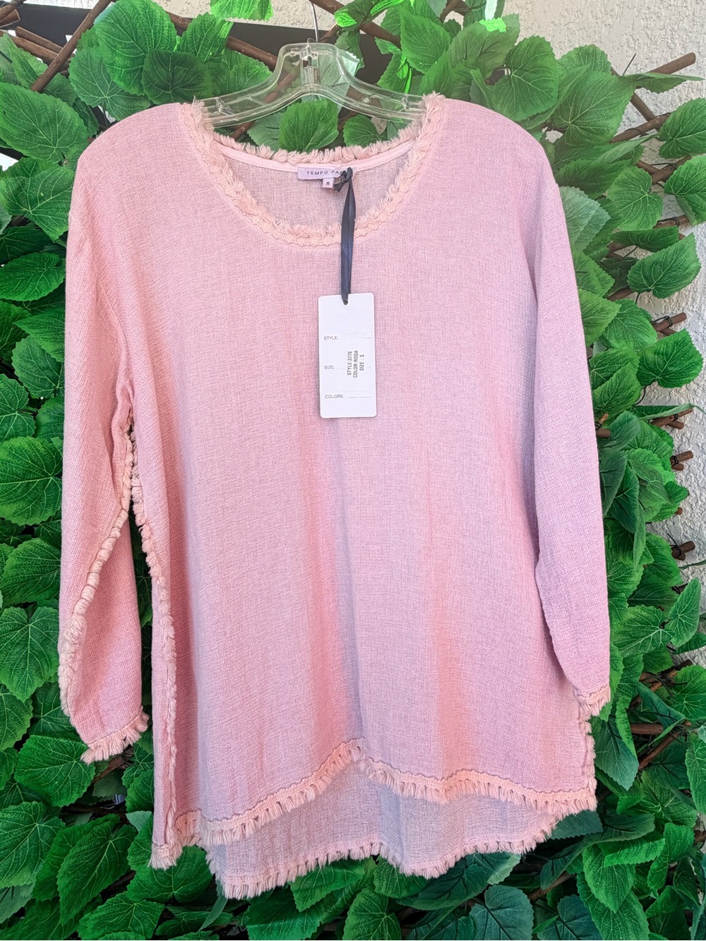 Tempo Paris Blush Pink Fringed Tunic Top - Picture 3 of 8